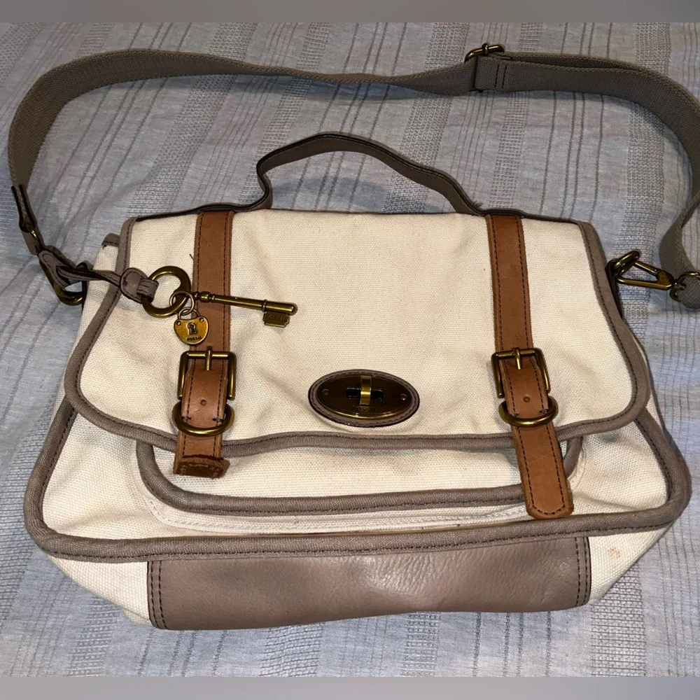 Fossil Vintage Canvas & Leather Messenger Crossbody Bag Shoulder/Crossbody Bag - Picture 3 of 11